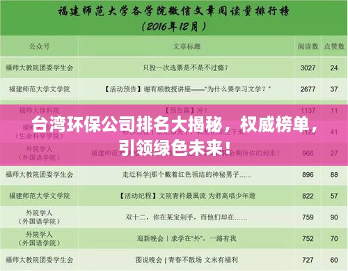 臺灣環(huán)保公司排名大揭秘，權(quán)威榜單，引領(lǐng)綠色未來！