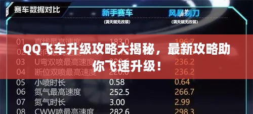 QQ飛車升級攻略大揭秘，最新攻略助你飛速升級！