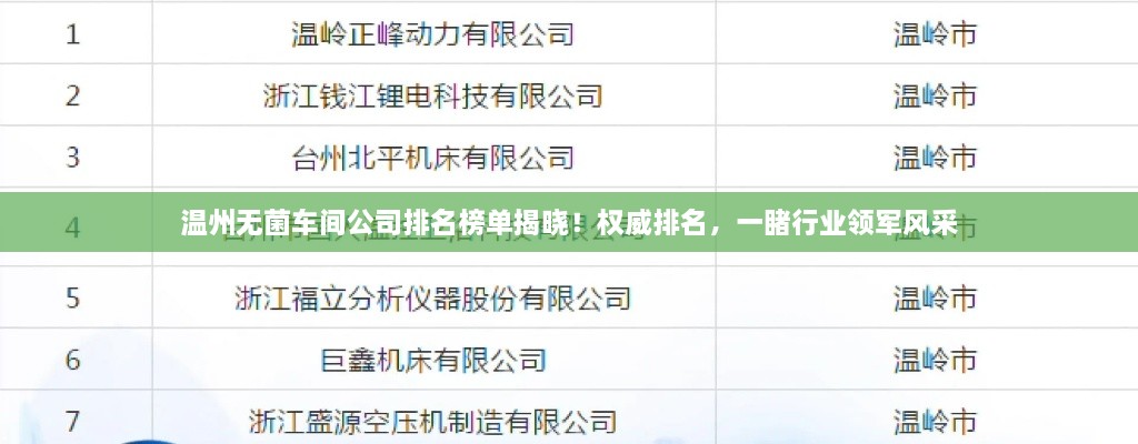 溫州無(wú)菌車間公司排名榜單揭曉！權(quán)威排名，一睹行業(yè)領(lǐng)軍風(fēng)采