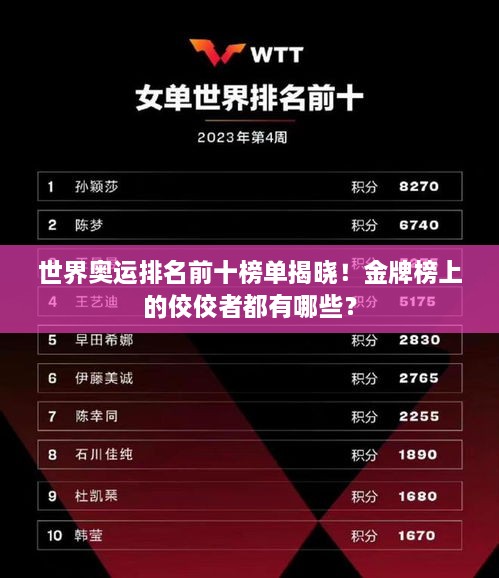 世界奧運排名前十榜單揭曉！金牌榜上的佼佼者都有哪些？
